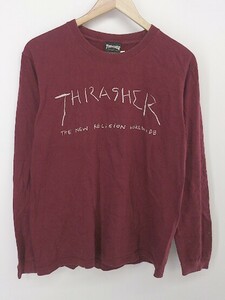 ◇ THRASHER スラッシャー ロゴプリント 長袖 Tシャツ カットソー サイズM ワインレッド系 メンズ P