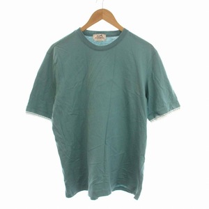 エルメス HERMES Tシャツ カットソー クルーネック コットン 半袖 M 薄緑 水色 /YM メンズ