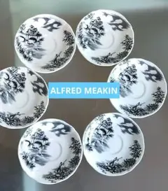 英国　西洋陶器　アンティーク　アルフレッドミーキン　風景絵柄　ソーサー　6枚
