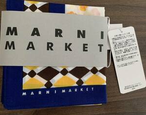 マルニマーケットMARNI MARKETバンダナ青オレンジ花柄オレンジフラワー新品スカーフ正規品マルニ黄色 紺色プレゼント