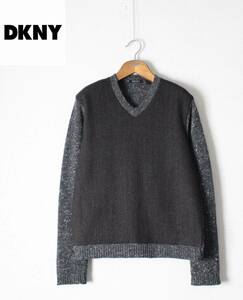 【 DKNY ダナキャラン ニューヨーク 】NARDI FILATI ウールニット Vネック セーター ヘリンボーン 裏地 ネップ F2001年 サンプル品