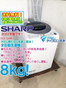 ★送料無料★2022年製★極上超美品 中古★SHARP 8kg 清潔・節水「穴なしサイクロン洗浄!!」インバーター搭載 洗濯機【ES-GV8F-S】DED5