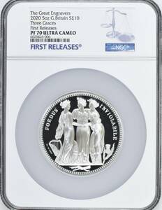 2020年 英国 イギリス スリーグレイセス 10ポンド 5オンス プルーフ 銀貨 NGC PF70 ULTRA CAMEO First Releases