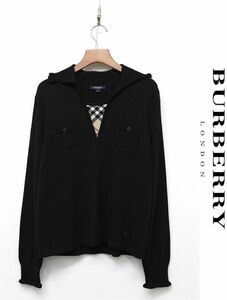 HGC-A329/美品 BURBERRY LONDON セーター ニットブラウス ノバチェック ストレッチ ロゴ刺繍 長袖 5 XL 黒 三陽商会