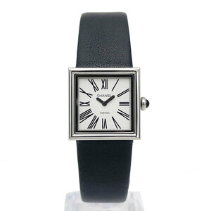 CHANEL シャネル レディース腕時計 マドモアゼル QZ シルバー ブラック 白文字盤 H1665 ※新品革ベルトに交換済み