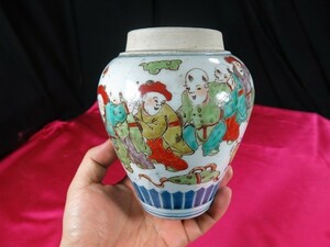 B　唐子文色絵壺　明時代 磁器　中国　茶壺　煎茶道具　茶器