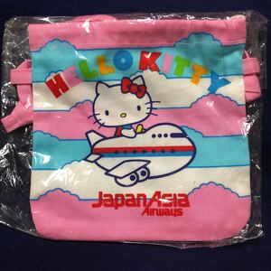 ＊昭和レトロ＊激レア非売品　サンリオ1984年製　ハローキティ 布巾着ポシェット　日本アジア航空　ノベルティ　当時物