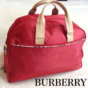 BURBERRY バーバリー ナイロン ノバチェック ボストンバッグ 大容量 赤 トラベルバッグ トートバッグ レザー A4 旅行 仕事 鞄