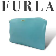 極美品 3316 FURLA フルラ クラッチバッグ レザー ライトブルー