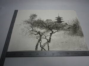 「法隆寺」水墨画【坂垣内 将泰】作者直筆原画「真作」P10号ハーネミューレ紙(経年保管品)【送料無料】00700205