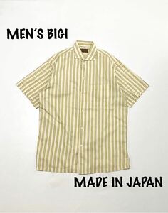 【日本製】メンズ・ビギ/MEN’S BIGI ストライプ シャツ 半袖 ホリゾンタルカラー アメカジ アイビー Ivy 古着 ビンテージ