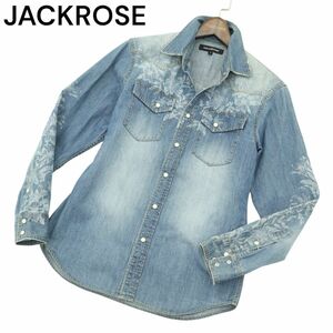 JACKROSE ジャックローズ 通年 花柄 フラワー★ USED加工 長袖 ウエスタン デニム シャツ Sz.3　メンズ 日本製　A4T02997_3#C