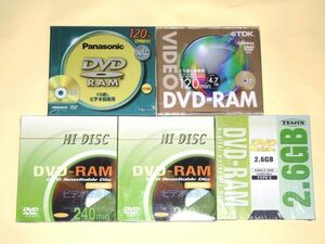 Y 10-5 未開封 DVD-RAM まとめ 5枚セット 録画用 2.6GB 1枚 4.7GB 2枚 9.4GB 2枚