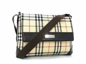 1円 ■極美品■ BURBERRY バーバリー ノバチェック キャンバス×レザー クロスボディ ショルダーバッグ ベージュ系 AP0767