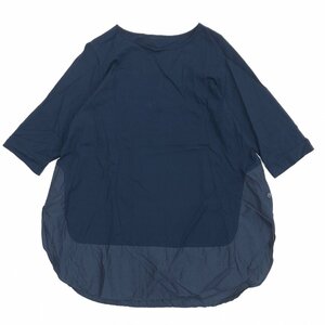 noa-ge ノアジェ 切替デザイン チュニック フレアカットソー LL 濃紺 ネイビー 日本製 五分袖 Tシャツ XL 2L ゆったり 大きい 一宮繊維