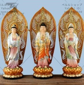 仏教三聖工芸品　精密彫刻　極上品　仏師で仕上げ品 西方三聖立像