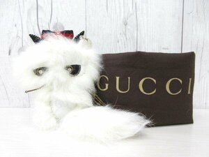 極美品 GUCCI グッチ GGスプリーム ガットリ フェリックス 猫 キャット チャーム キーホルダー キーリング 白 71162