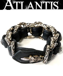 CHROME HEARTS 銀座店 クロムハーツ WVN ダブルスクロール レザーブレス メンズ SV925 黒 94293