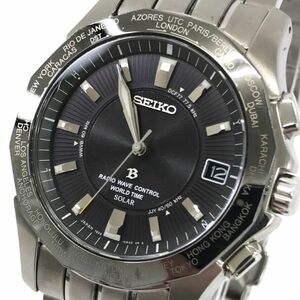 美品 SEIKO セイコー BRIGHTZ ブライツ 腕時計 SAGZ007 電波ソーラー アナログ ブラック チタン カレンダー コレクション 箱付 動作確認済