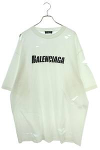 バレンシアガ BALENCIAGA 21SS 651795 TKVB8 サイズ:XL デストロイ加工ロゴプリントTシャツ 中古 SB01