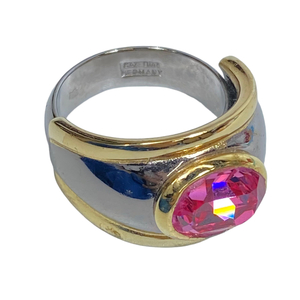 Christian Dior ディオール リング 指輪 アクセサリー 小物 メタル GP ラインストーン ゴールド シルバー ピンク【サイズ　13号】