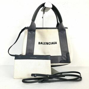 BALENCIAGA バレンシアガ　NAVY CABAS ネイビーカバス XS 2WAYトートバッグ　ショルダーバッグ　キャンバス×レザー　イタリア製　刻印あり