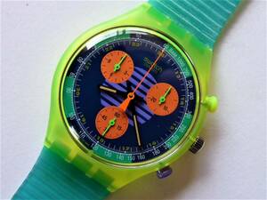 未使用電池交換済 スウォッチ Swatch 1991年モデル 初期クロノ ネオ ウェーブ NEO WAVE 品番SCJ100 予備ベルト付き