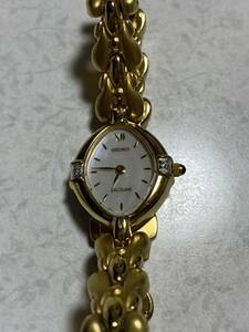 1円スタート SEIKO Exceline レディース 腕時計 1F20-6850 クォーツ ゴールド シェル文字盤 ヴィンテージ セイコー エクセリーヌ