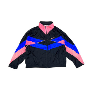 【送料無料】80s adidas ナイロンジャケット ブラック×ブルー×ピンク vintage 古着 オールドスクール テクノ