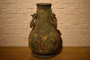 【GE】E417【コレクター所蔵品】時代 青銅塗金瓶 /中国古玩 中国美術 骨董品 時代品 美術品 古美術品 