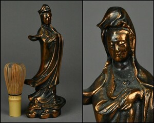 仏教美術 銅製 観音 置物 仏像 佛像 【6-0327