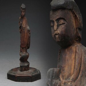 JK369 時代 古仏 木彫「阿弥陀如来立像」高14cm 重35g・木雕阿彌陀佛・木造仏像 仏教美術