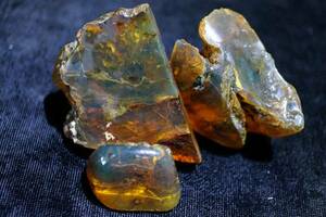 限定!上質35g/178ct3個setミャンマー産ブルーアンバー琥珀原石