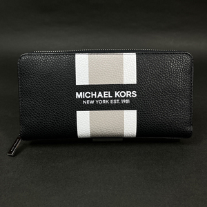 【マイケルコース 本物 新品 USA 正規品】MICHAEL KORS クーパー ストライプ ウォレット 財布 長財布 ブラック メンズ 新作