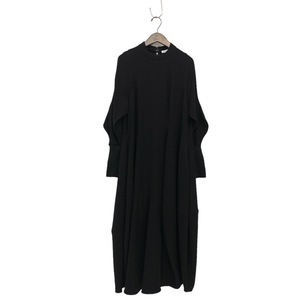 24SS ENFOLD エンフォルド CURVE-SLEEVE ASYMMETRY-DRESS アシンメトリーヘムワンピース 袖リブ ブラック 36 300HS233-0080