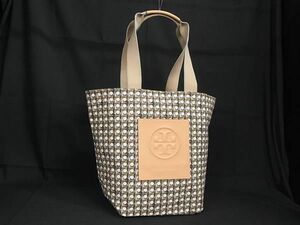 ■新品同様■ TORY BURCH トリーバーチ キャンバス 総柄 トートバッグ ハンドバッグ レディース メンズ ベージュ系×マルチカラー AV7274