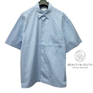 BEAUTY&YOUTH /UNITED ARROWS ビューティーアンドユース メンズ 半袖ボタンシャツ カッターシャツ 水色×白ストライプ 日本製 I-3784