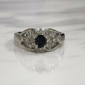 【中古美品】 Pt900 アレキサンドライト　ダイヤ　リング アレキサンドライト 0.38ct　ダイヤ0.70ct　6.1g 14号