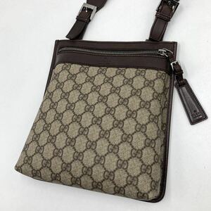 1円【極美品 入手困難品】グッチ GUCCI ショルダーバッグ サコッシュ ボディバッグ GGスプリーム 総柄 PVC レザー 斜め掛け メンズビジネス