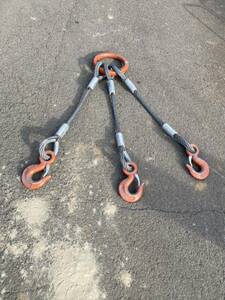 玉掛けワイヤーロープスリング　吊具　3本吊り　5Tフックx3個　現状　ワイヤー直径約20mm