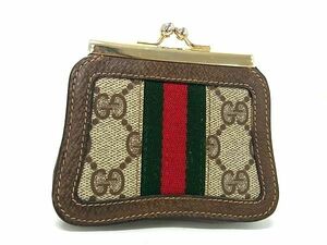 1円 ■美品■ GUCCI グッチ ヴィンテージ シェリーライン PVC×レザー がま口 コインケース 小銭入れ ブラウン系 AY3253