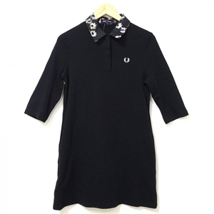 フレッドペリー FRED PERRY サイズ6 M - 黒×白×マルチ レディース 七分袖/ミニ/花柄 美品 ワンピース