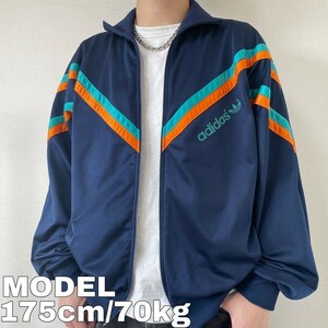 90s アディダス ロゴトラックジャケット 2XL ネイビー 紺 オレンジ 緑