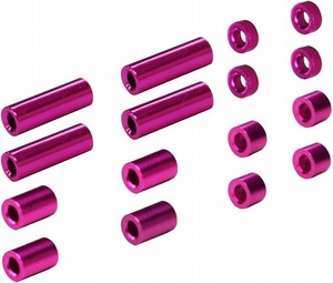 【送料無料】ミニ四駆用 アルミ 合金 スペーサー 4種 16個 セット (12mm/6mm/3mm/1.5mm 各4個) ピンク パーツ タミヤ グレードアップ