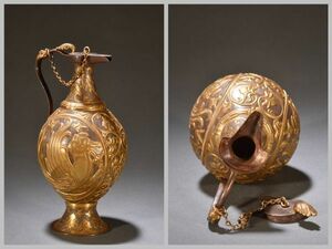 古びた蔵『時代物 純銀彫り 塗金應龍瓶』極細工 置物 擺件 古賞物 古美術 中国古玩