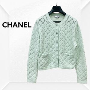 高級 CHANEL シャネル 23SS スワロフスキー ココボタン 透かし編み ニット カーディガン レディース P75071K10770