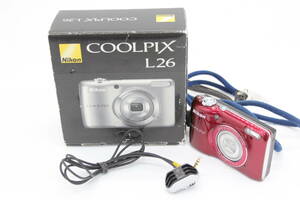 【美品 返品保証】 【便利な単三電池で使用可】ニコン Nikon Coolpix L26 レッド 5x Wide 元箱付き コンパクトデジタルカメラ s7046