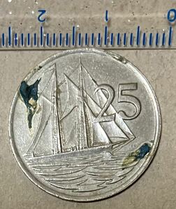 イギリス領ケイマン諸島　25セント　1987年　ジャンク品　外国コイン　海外コイン