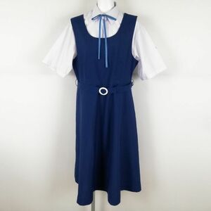 1円 ジャンパースカート 紐タイ バスト96 ウエスト86 夏物 女子 学生服 中学 高校 花紺 制服 中古 ランクC NA1872