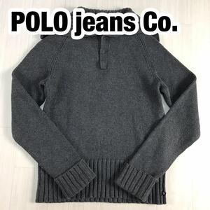 POLO jeans Co. ポロ ジーンズ コットンニット セーター M グレー ハイネック ラグラン デザインニット スナップボタン